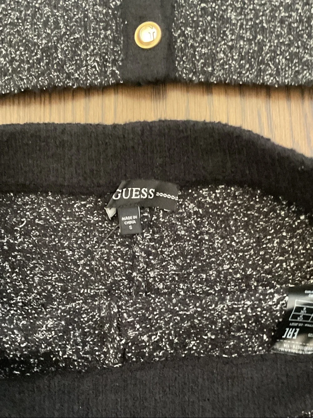 GUESS Black & Silver Tweed Two-Piece Short Set with Gold Buttons